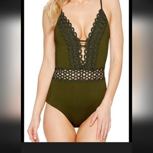 Becca Siren Plunge In Army Green Size M